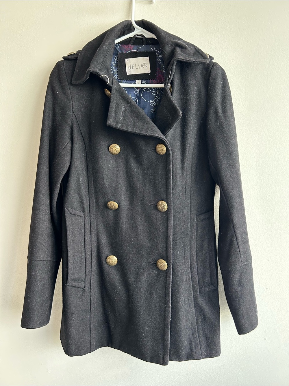 Delia’s Women's Black Double-Breasted Peacoat
